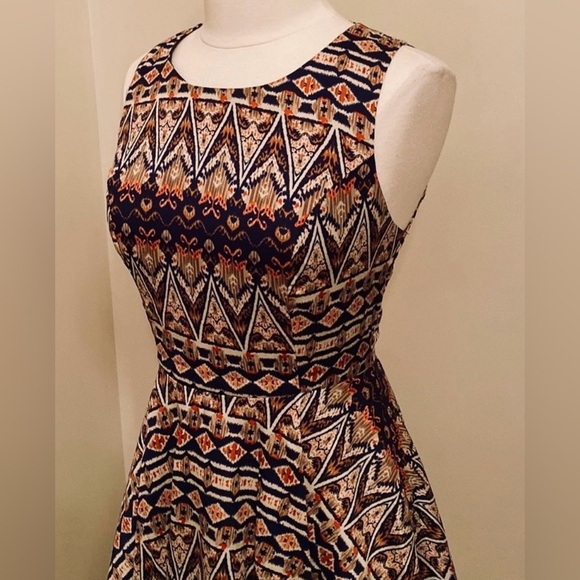 Sans Souci Tribal Aztec Print Fit & Flare Flounce Sleeveless Mini Dress Size M - Picture 4 of 11